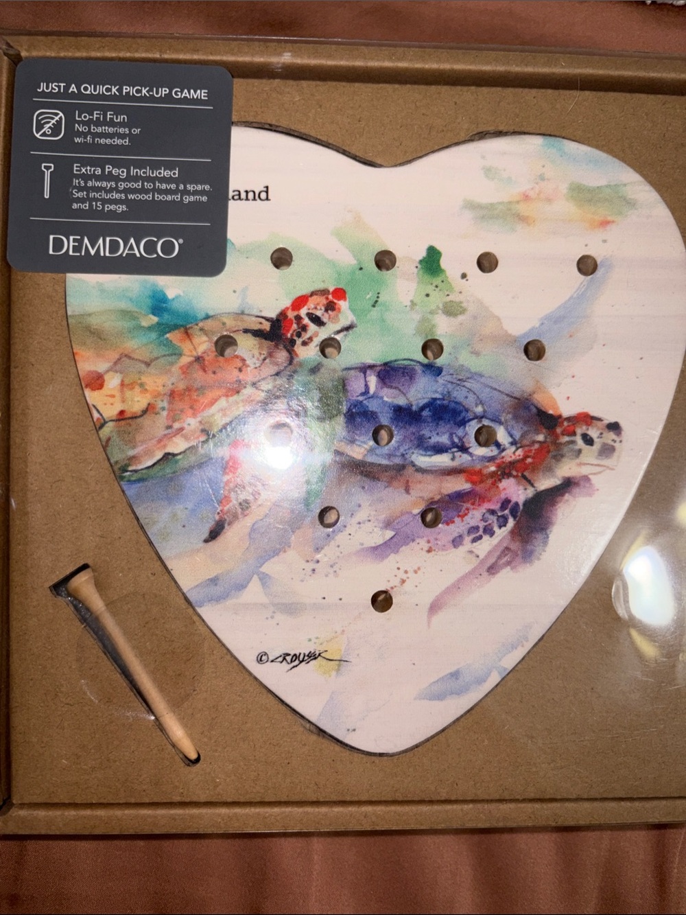 NWT Demdaco Heart Wooden Peg Game with Colorful Sea Turtles